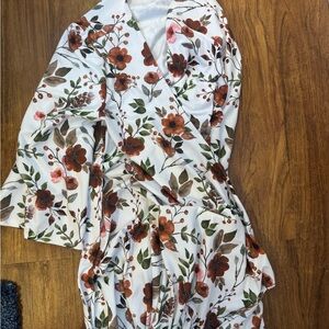 Caden Lane Floral Robe - White and Brown